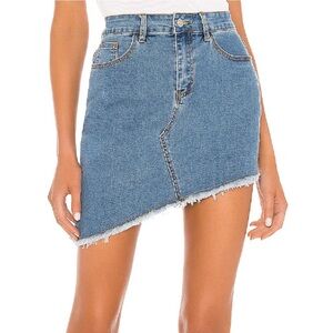 Superdown Roxanna Asymmetric Denim Mini Skirt Frayed Hem Jean Skirt Size Medium